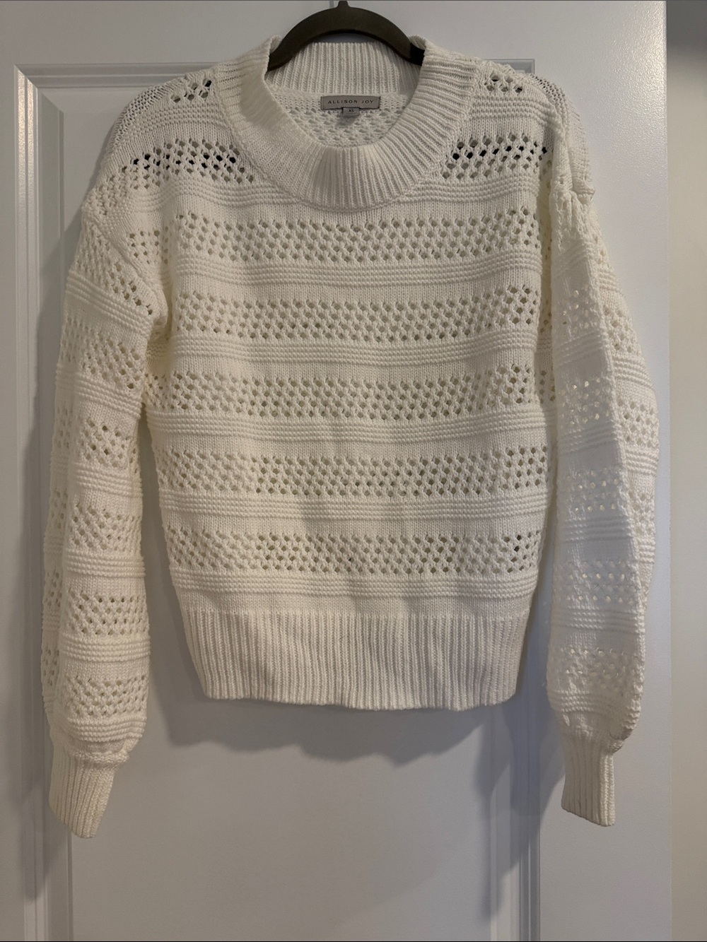 Allison Joy Cream Openwork Crewneck Sweater